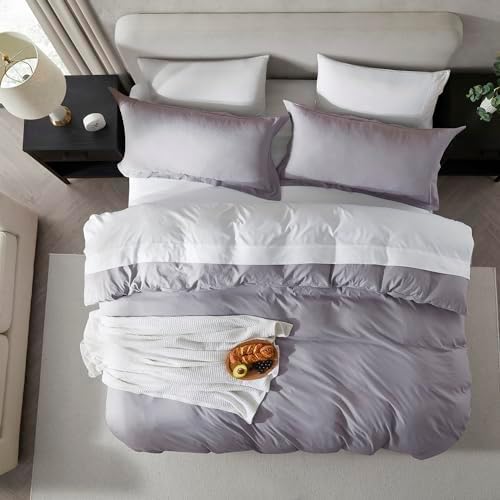 Hearth & Harbor Prewashed Full Duvet Cover Set, Grey Lavender
