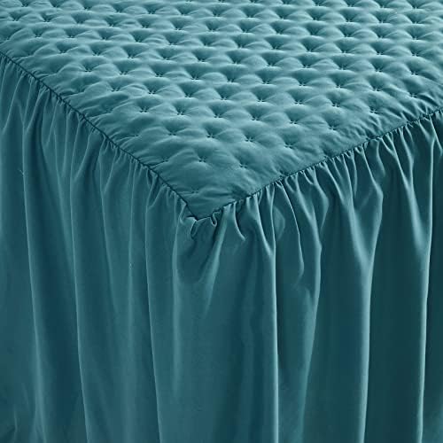 CHIXIN Ruffle Skirt Bedspread King Size - 30" Long Drop, Shabby Chic Style, Lightweight Bedding Cover, 3 Piece Set, Lagoon