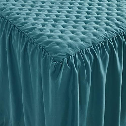 CHIXIN Ruffle Skirt Bedspread King Size - 30" Long Drop, Shabby Chic Style, Lightweight Bedding Cover, 3 Piece Set, Lagoon