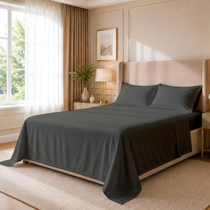 4 Piece Full XL Dorm Bedding Set for College, Egyptian Cotton, Dark Grey