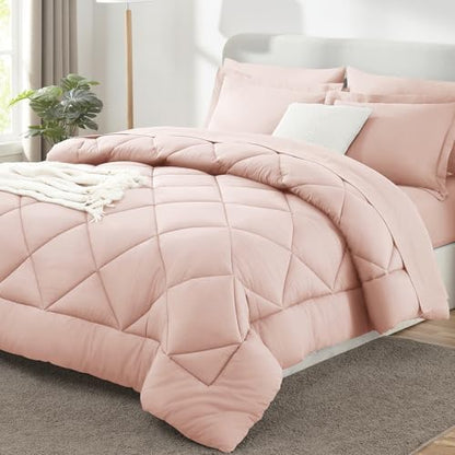 CozyLux Queen Comforter Set 88"x88" Blush Pink - 7 Piece Bed in a Bag