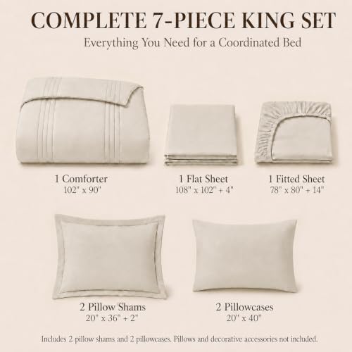 CozyLux King Size Comforter Set Beige- 7 Pieces Bed in a Bag