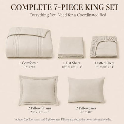 CozyLux King Size Comforter Set Beige- 7 Pieces Bed in a Bag