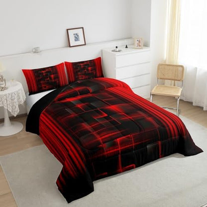 Feelyou Kids Red and Black Comforter Set Ombre Bedding Set Twin Size