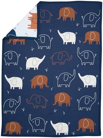 Lambs & Ivy Playful Elephant Blue/White Cotton 3-Piece Baby Crib Bedding Set