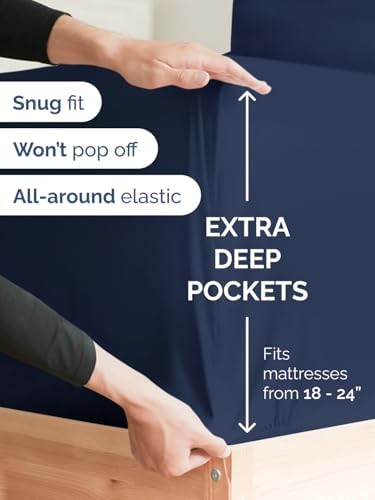 CGK Linens Extra Deep Queen Fitted Sheet - Fitted Sheet Only - Navy Blue