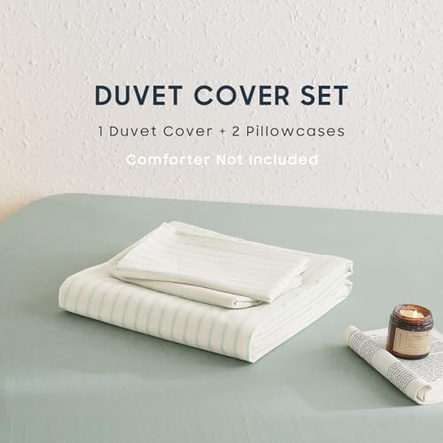 Wake In Cloud Striped Cotton Duvet Cover Set, Aqua White, Queen