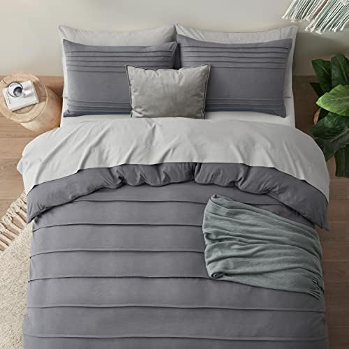Oli Anderson 3PCS Pleated Duvet Cover Set, Grey, Queen