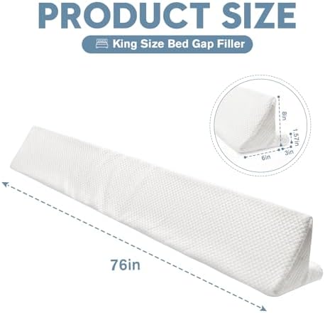 King Size Wedge Pillow for Headboard, Mattress Wedge Bed Gap Filler with High-Density Foam and Removable Washable Cover, Prevents Items from Falling