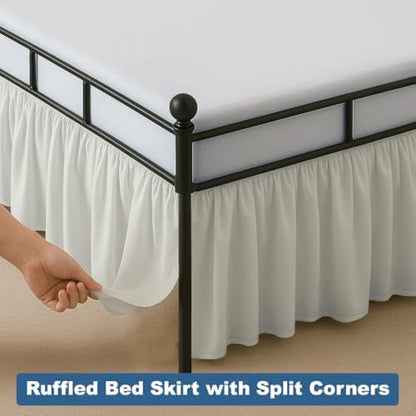 Ruffled Bed Skirt Split Corners with Platform, Tailored Fit Hotel Quality Wrinkle Free Ultra-Soft Microfiber Dust Ruffle, Upto 10 Inch Drop, Twin, Ivory