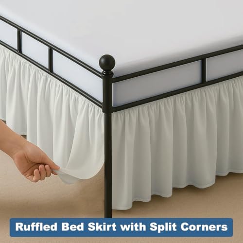 Ruffled Bed Skirt Split Corners with Platform, Tailored Fit Hotel Quality Wrinkle Free Ultra-Soft Microfiber Dust Ruffle, Upto 24 Inch Drop, Full XL, Ivory