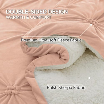 BEDELITE Fluffy Sherpa Queen Comforter Set,Pintuck-Dusty Pink