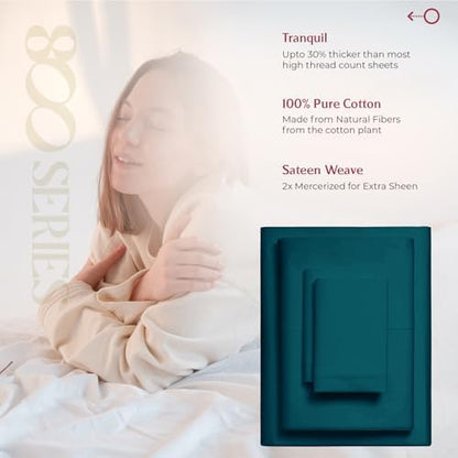 Mayfair Linen Egyptian Cotton Teal Queen Sheets Set - Luxury 800 Series High Thread Count Queen Bed Sheet Set (4 PC), Soft Cooling 16" Deep Pocket Hotel Quality Bed Sheet Set - Tranquil Collection