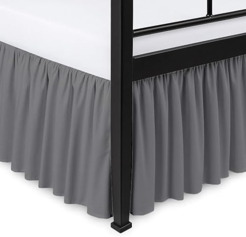 Ruffled Bed Skirt Split Corners with Platform, Tailored Fit Hotel Quality Wrinkle Free Ultra-Soft Microfiber Dust Ruffle, Upto 10 Inch Drop, Full XL, Dark Grey