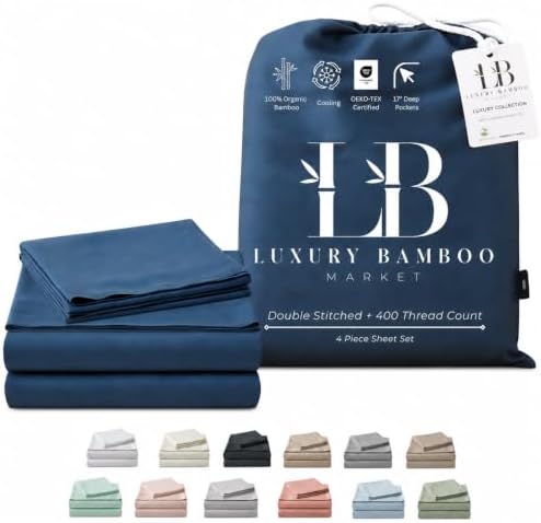 |Twin Size Sheet Set | Organically Grown | Ultra Soft & Cooling |100% Viscose | 17" Deep Pocket [Midnight Blue]