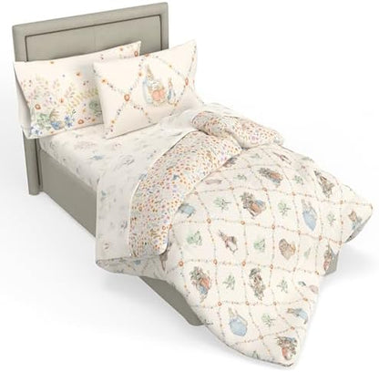 Peter Rabbit Book Bedding Set, Twin Size 5-Piece Super Soft Fluffy Reversible Comforter & Sheet Set with Sham, Spring Storybook Friends (100% Officially Licensed Product) by Franco Heritage