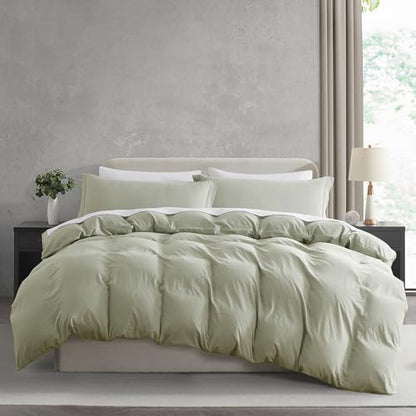 Hearth & Harbor Prewashed Twin Duvet Cover Set, Light Sage