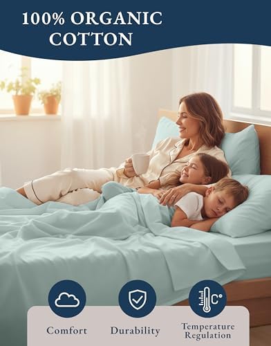 LANE LINEN California King Sheet Set 100% Organic Cotton Soft - French Blue
