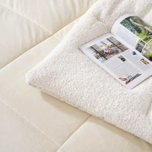 Fluffy Sherpa California King Comforter Set, Thick Bedding Set 3PC, Cream