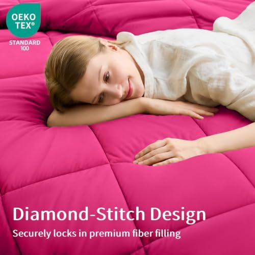 FUANNA King Size Comforter Set 7 PCS, Hot Pink Bed Set, Soft Bed in a Bag