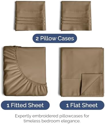 King Size 4 Piece Sheet Set - Ultra Soft & Cooling Sheets - Neutral Brown