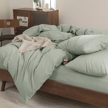 FOSSA Duvet Cover Set 100% Washed Cotton Linen Feel Super King