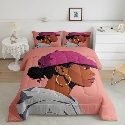 Erosebridal Black Girls Girls Comforter Set King Size Fashion Black Woman Bedding Set Vogue Fashionable Gorgeous Quilt for Kids Children Women Bedroom Decor African Princess Magical Down Comforter