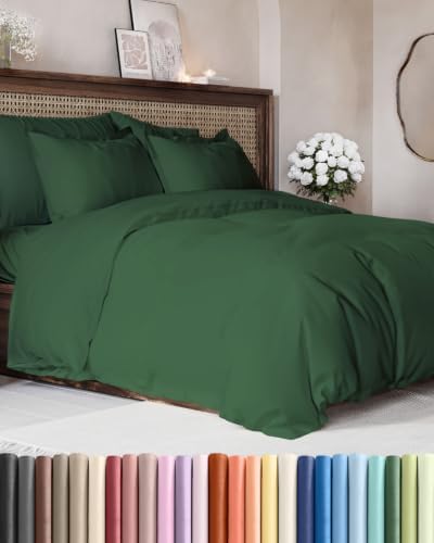Duvet Cover Queen Size - 3 Piece with Zipper Closure - Emerald Green