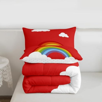 Rainbow Comforter for Girls Kids,Colorful Stripes Comforter Set Queen Size Home Decor,Soft Cute Style Bedding Set,Dreamy Teens Bedroom Down Duvet,1 Comforter with 2 Pillowcases