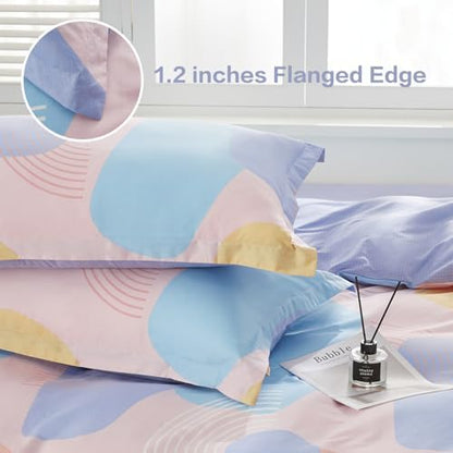 SAPHREAS Orange Blue Geometric Blocks Duvet Cover Set Twin Size 2pcs 100% Cotton Colorful Blocks Bedding Comforter Cover Set 1 Duvet Cover 1 Pillow Sham