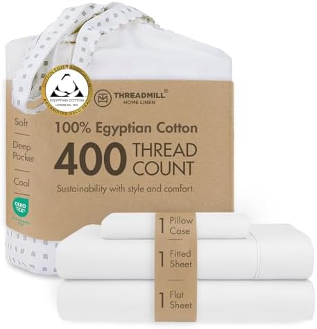 Threadmill 400 Thread Count Egyptian Cotton Twin Sheet Set, Sateen, White