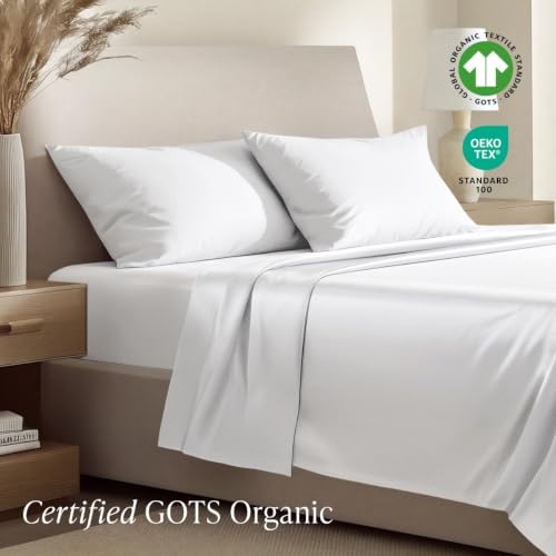 Bare Home 100% Organic Cotton Sateen Sheet Set (King, White)