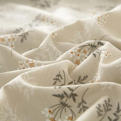 LifeTB Vintage Boho Floral Comforter Set Queen Soft Fluffy Beige Floral Bedding Comforter Set 1 Queen Comforter with 2 Pillowcases Garden Style Vintage Flower Botanical Comforter Set for All Seasons