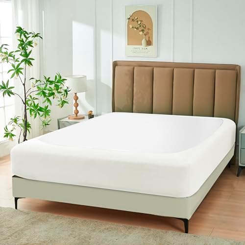 Box Spring Cover King Size-Ivory Stretch Wrap Around 4 Sided Bed Skirt