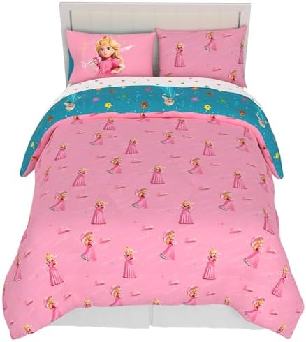 The Super Mario Galaxy Movie Bedding Set, Full Size 7 Piece Set Kids Super Soft Cozy Reversible Comforter and Sheet Set with Sham, Princess Peach (100% Officially Licensed Product) by Franco