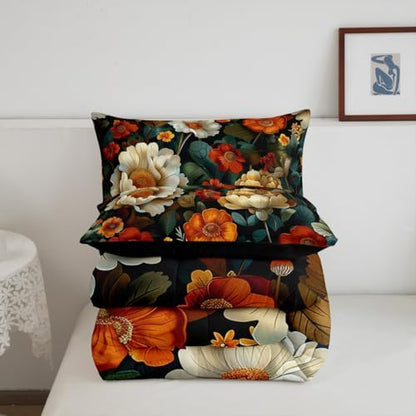 jejeloiu Boho Floral Comforter Set Toddler Size Kids Bohemian Flower Bedding Set Boys Girls Teens Botanical Duvet Breathable Blossom Plant Aesthetic Quilt Bedroom Decor,1 Comforter with 1 Pillowcase