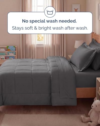 Twin Comforter Set - 5 Piece Bed in a Bag Twin Size Bed Set - Dark Grey
