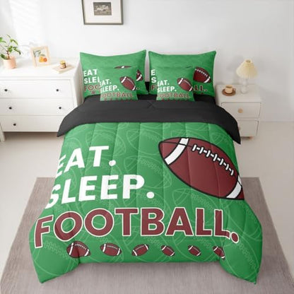 Erosebridal Kids Boys Green Rugby Gaming King 7-Piece Comforter Set | Ball Games Sheets and Pillowcases Football Bed in A Bag Sports Bed Sets