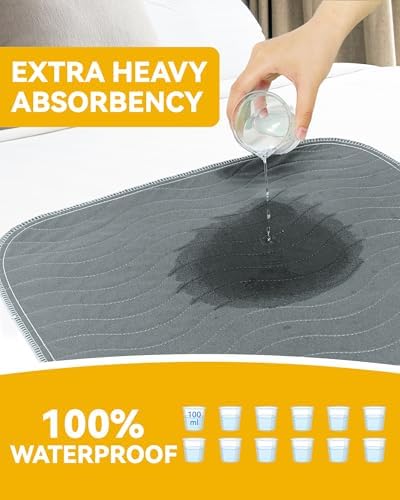 Washable Incontinence Bed Pads Waterproof for Adults, 36"x54"-2 Pack (Gray)