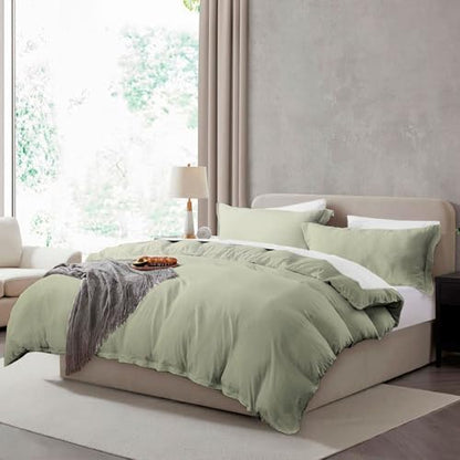 Hearth & Harbor Prewashed King Duvet Cover Set, Light Sage