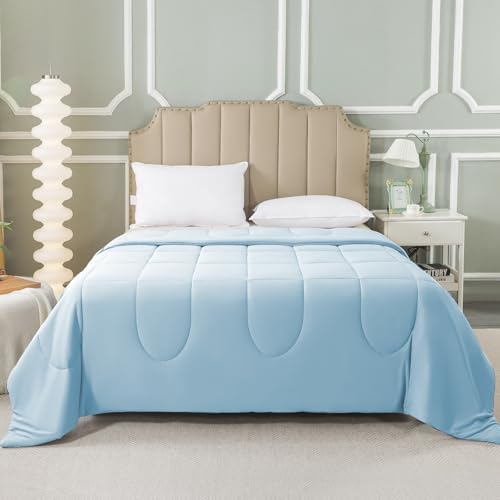 HYLEORY Cooling Comforter Queen Size - Summer Cooling Blanket for Hot Sleepers/Night Sweats, Double-Sided Cold Touch Silky Ice Comforters, Breathable Lightweight Beddings, Cool Blue, 90"x90"