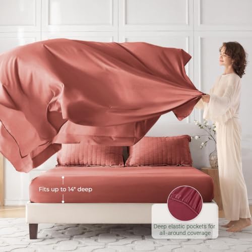 MUXHOMO 7 Pieces King Comforter Set, Seersucker Bed in a Bag King Size, All Season Luxury Bedding Set with Comforter, Flat Sheet, Fitted Sheet, Pillowcases & Shams, Coral