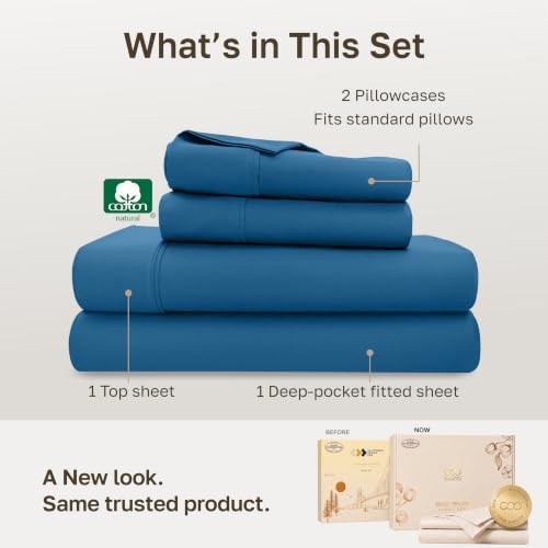California Design Den 100% Cotton Sateen Full Bed Sheets Set, Cobalt Blue
