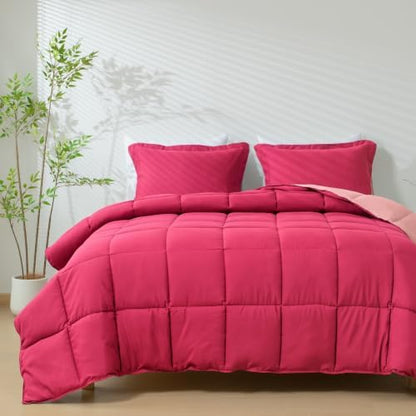 HIG 3pc Hot Pink Full Size Bedding Comforter Set Duvet Insert Blanket