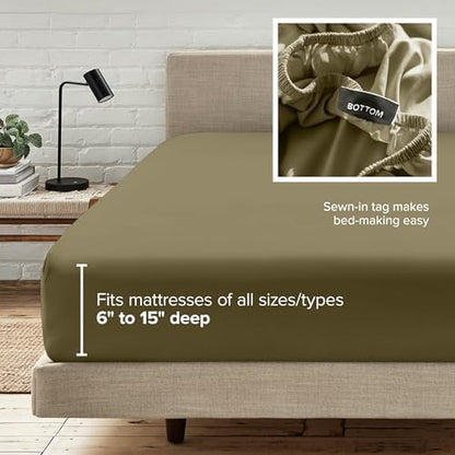 Bare Home Twin Fitted Sheet - 1800 Ultra-Soft (Twin, Olive)