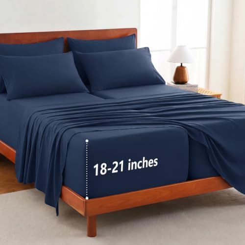 CozyLux Split King Sheets 7-Piece, 21-Inch Deep Pocket, Soft Brushed Feel