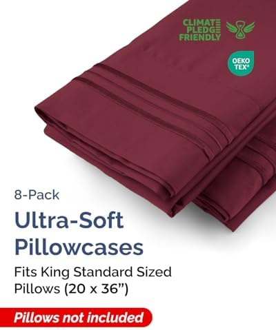 King Standard Pillow Cases Set of 8 - Soft Pillowcase Covers - Burgundy