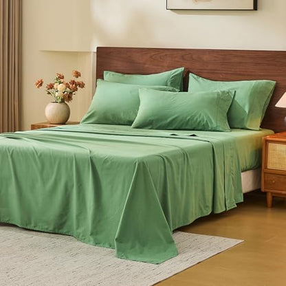 MEISHANG 100% French Linen Sheets King,6 Pcs,18-24" Extra Deep Pocket