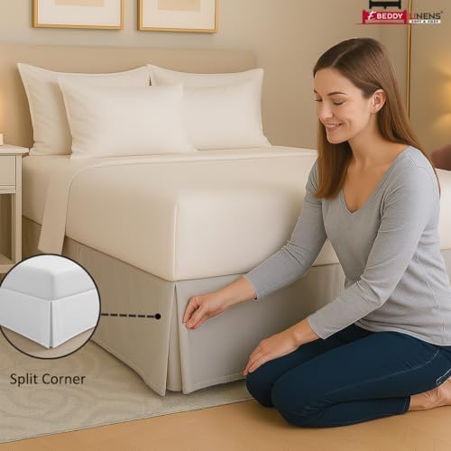 eBeddy Linens Split Corner Bed Skirt King 14 Inch Drop – 100% Microfiber, – Platform Style, Silver Grey Solid, 3-Sided Pleated, Tailored Fit, Hidden Storage, Hotel Luxury, Washable