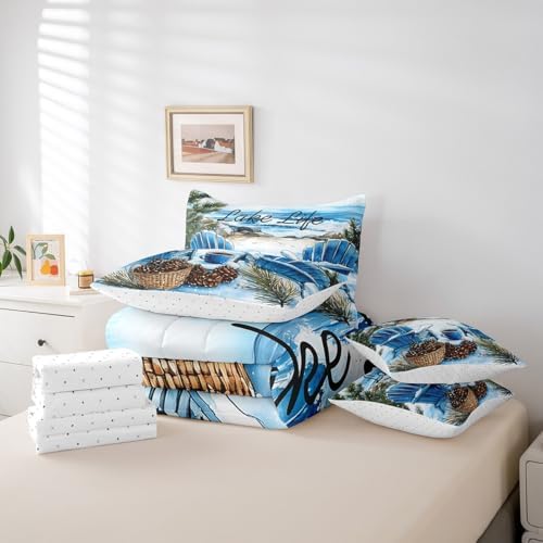 Erosebridal Camping Bedding Set for Kids Teens,Summer Beach Coastal Comforter Set Full Size,Hawaii Style (Comforter+Fitted+Flat Sheet+2 Pillowcases+2 Throw Pillow Covers) 7 Pieces Bed Set